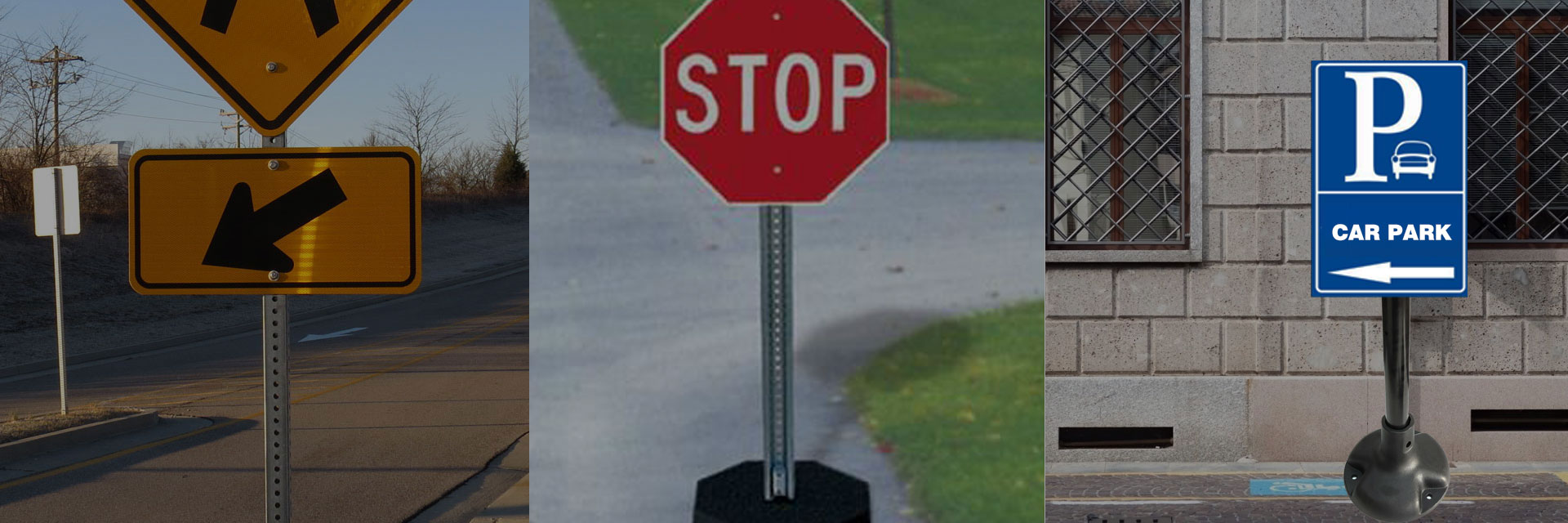 perforated road traffic sign post.