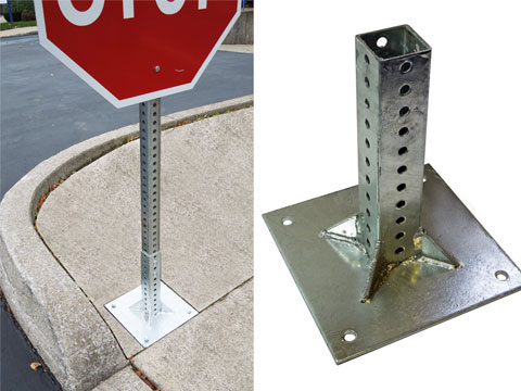 Flat Mounted Concrete Base for Square Sign Posts.